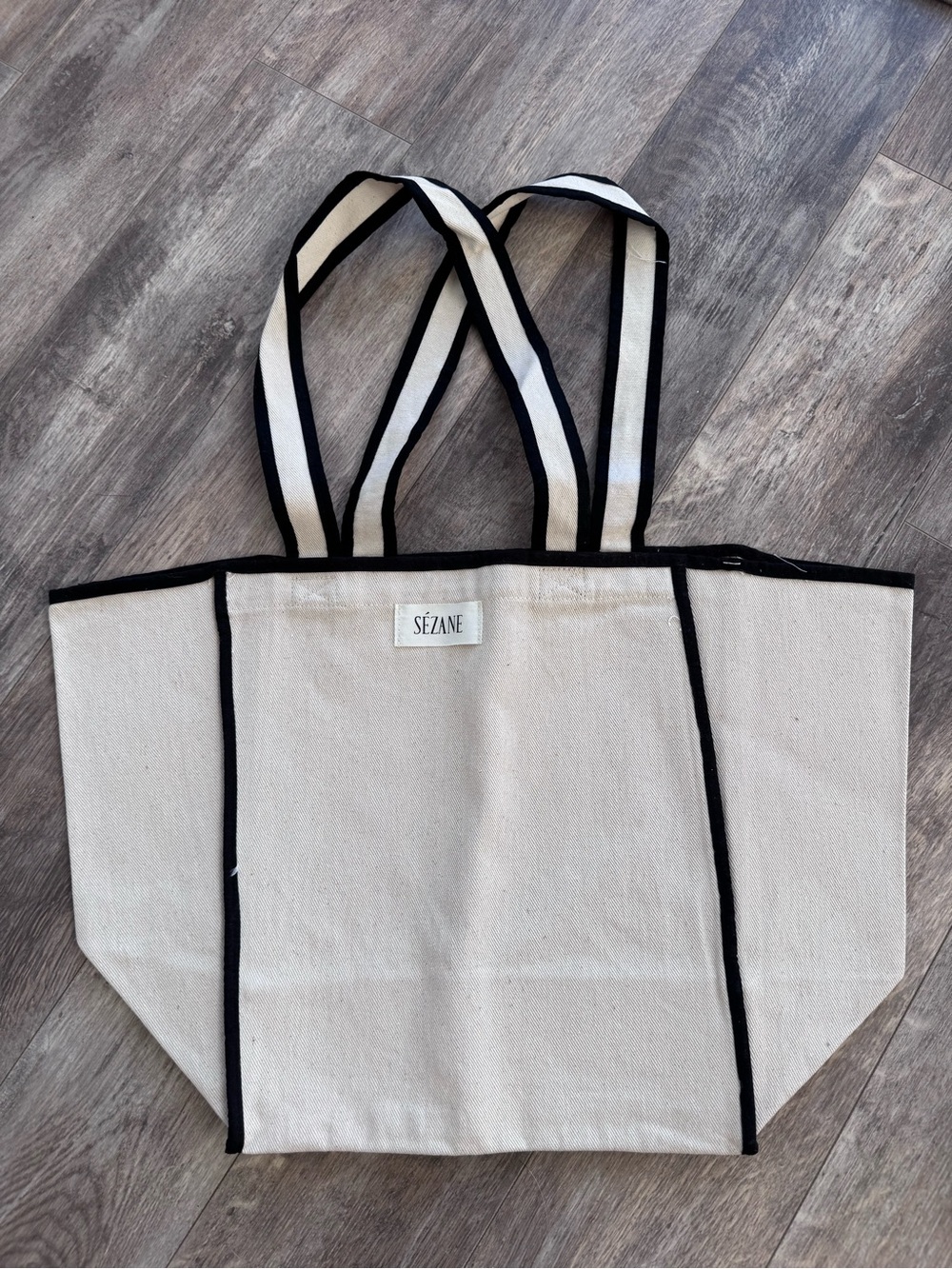 NWOT! Sezane Cream Canvas Tote with Black Trim